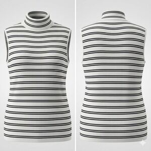 Cato Womens Plus Top 22/24W Black White Striped Sleeveless Turtleneck Workwear